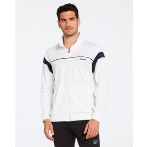 Reebok Track Jacket XXL White Navy Blue Full Zip Athletic Retro Sporty 77-09